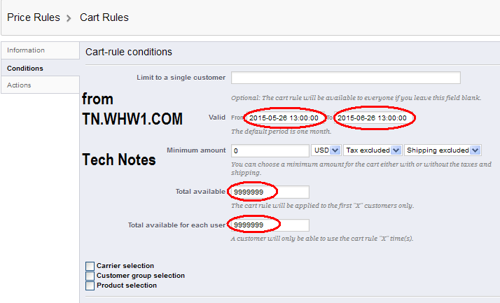 Complete Conditions of the Cart Rule (Voucher/Coupon Code)